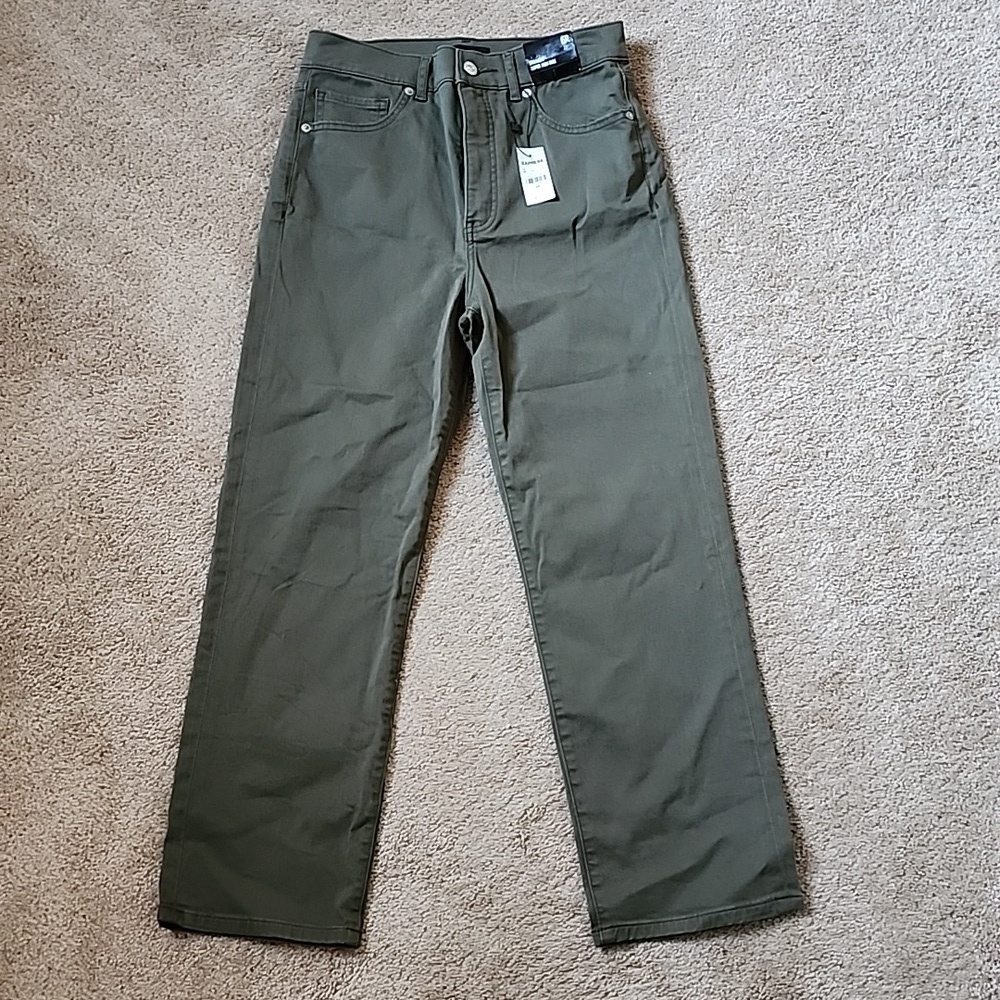 Express Green Straight-Leg Pants - Picture 1 of 4
